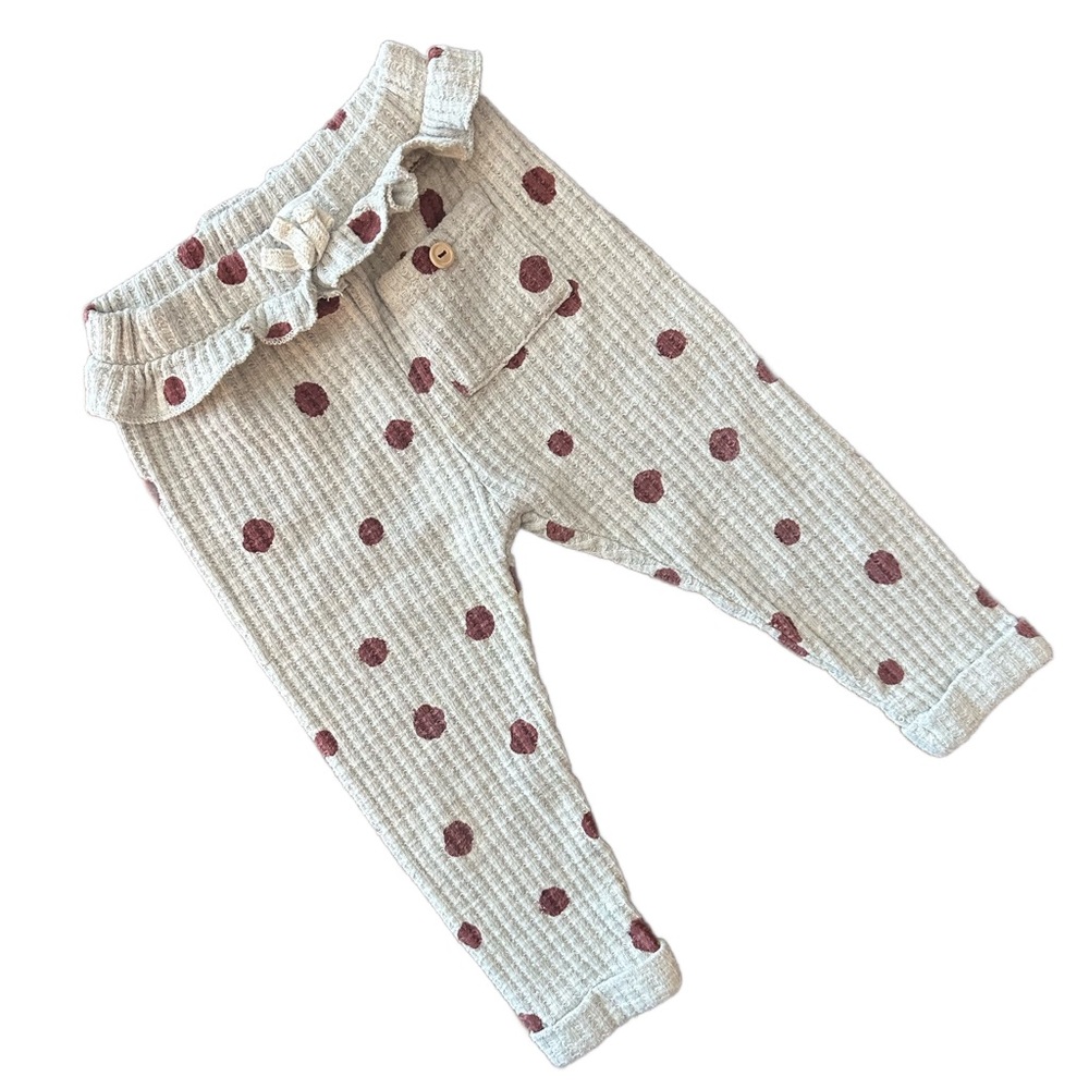 Zara Waffle Knit Maroon Dot Leggings  9-12M